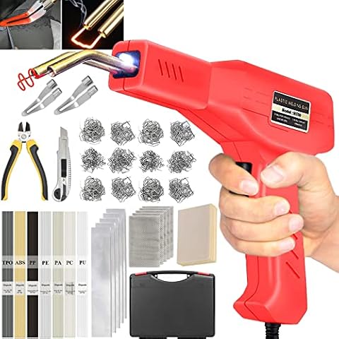 150W Kunststoff Schweißgerät Auto Stoßstange Reparaturset,2-in-1 Kunststoff Reparaturset,Kunststoff Schweißen 800PCS Klammern,Hot Hefter mit 56pcs 7 Typen Kunststoff-Schweißstäbe für Auto Stoßstange Cover