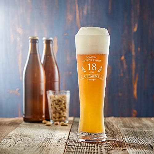 Amavel Verre A Biere Blanche Avec Gravure Personnalisee Joyeux Anniversaire 18 Ans Prenom Env 0 5 L Amazon Fr Cuisine Et Maison