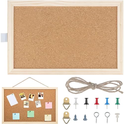 Tablero de corcho con marco de madera, tablero de corcho, material de fijación y chinchetas incluidos, tablero de notas, tablero de fotos, adecuado para oficinas, escuelas y hogares (20 x 30 cm)
