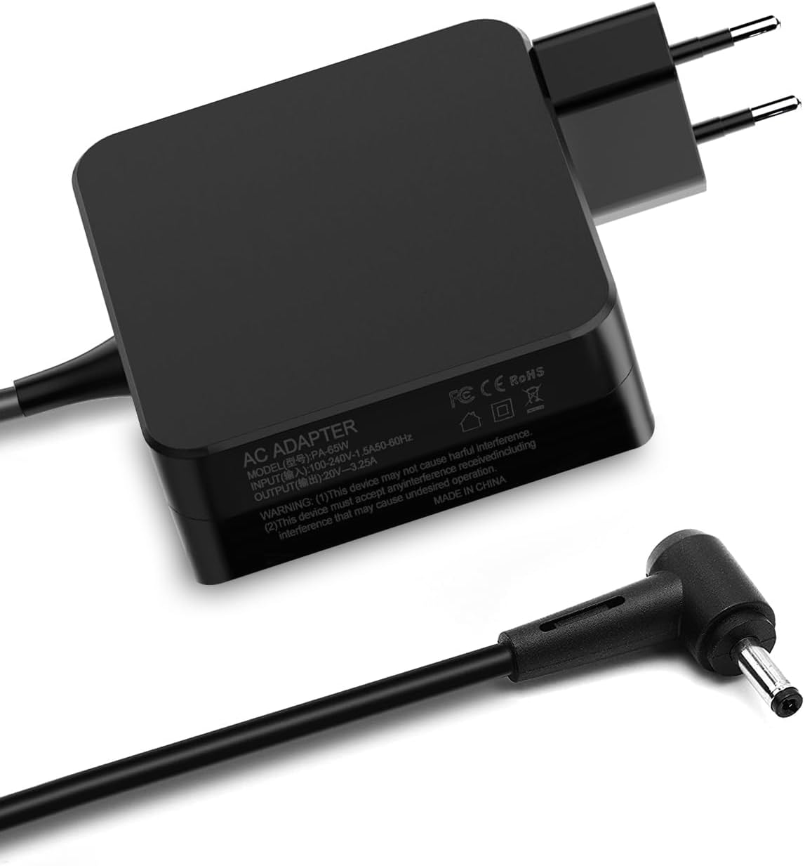 Cluvox Chargeur 65 W 45 W compatible avec Lenovo, adaptateur secteur 20 V 3,25 A pour IdeaPad 320/330/330s/510/510s/520/530 Yoga 510 710 Flex 4/5/6/14/15, connecteurs : 0,157 x 0,0,00 67 pouces