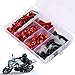 Universal Motorcycle Fairing Bolts Kit, 158Pcs Aluminum and ABS, Multi - Color Set - Durable Billet Bolts, Complete Fastener Replacement, Easy Installation for All Fairings (Red)