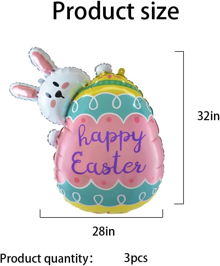Bunny Eggs Balloons Easter Balloons Rabbit Egg Balloon for Easter Party Decorations Themed Party Bunny Birthday Party Decorations Decor Supplies Party Balloon Set 3pcs