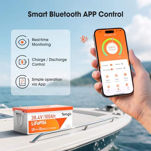 Image of 36V (38.4V) 100Ah Lithium Iron Phosphate (LiFePO4) Battery with Bluetooth & Low-Temp Protection, Built-in 200A BMS, 7.68kW Max Power - Ideal for Trolling Motors, Marine, Golf Cart, RV, and Home Use