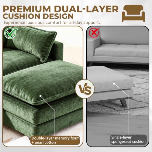 Image of 146 inch U-Shape Modular Sofa with 2 Ottomans, Deep Seat Cloud Convertible Sleeper, 2 Arm Pillows, Comfortable Large Upholstered Furniture for Living Room Apartment, Green