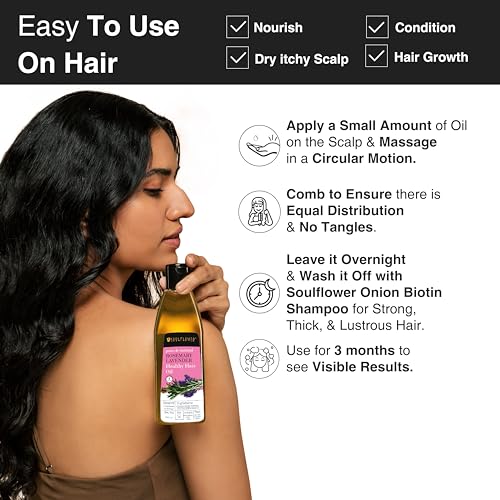 Image of Soulflower Rosemary Lavender and Bhringraj Hair Oil, 225ml Each | Hair Growth, Strengthening & Nourishing Hair Roots | Pure, Natural and Coldpressed Hair Oil - Pack of 2