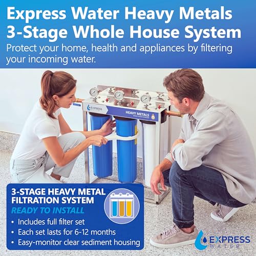 Image of Express Water Whole House Water Filter System | HEAVY METAL | 3 Stage Water Purifier Whole Home, Heavy Metal Filter Produces Overachieving H2O, Targets Lead, Arsenic, Chromium, Reduces Chlorine