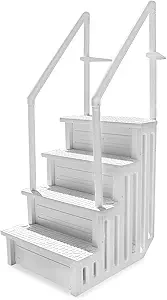 XtremepowerUS Premium Pool Ladder (4)-Step Above Ground Swimming Step to Deck Step Ladder with Rail Handle Non Slip Prevent, White