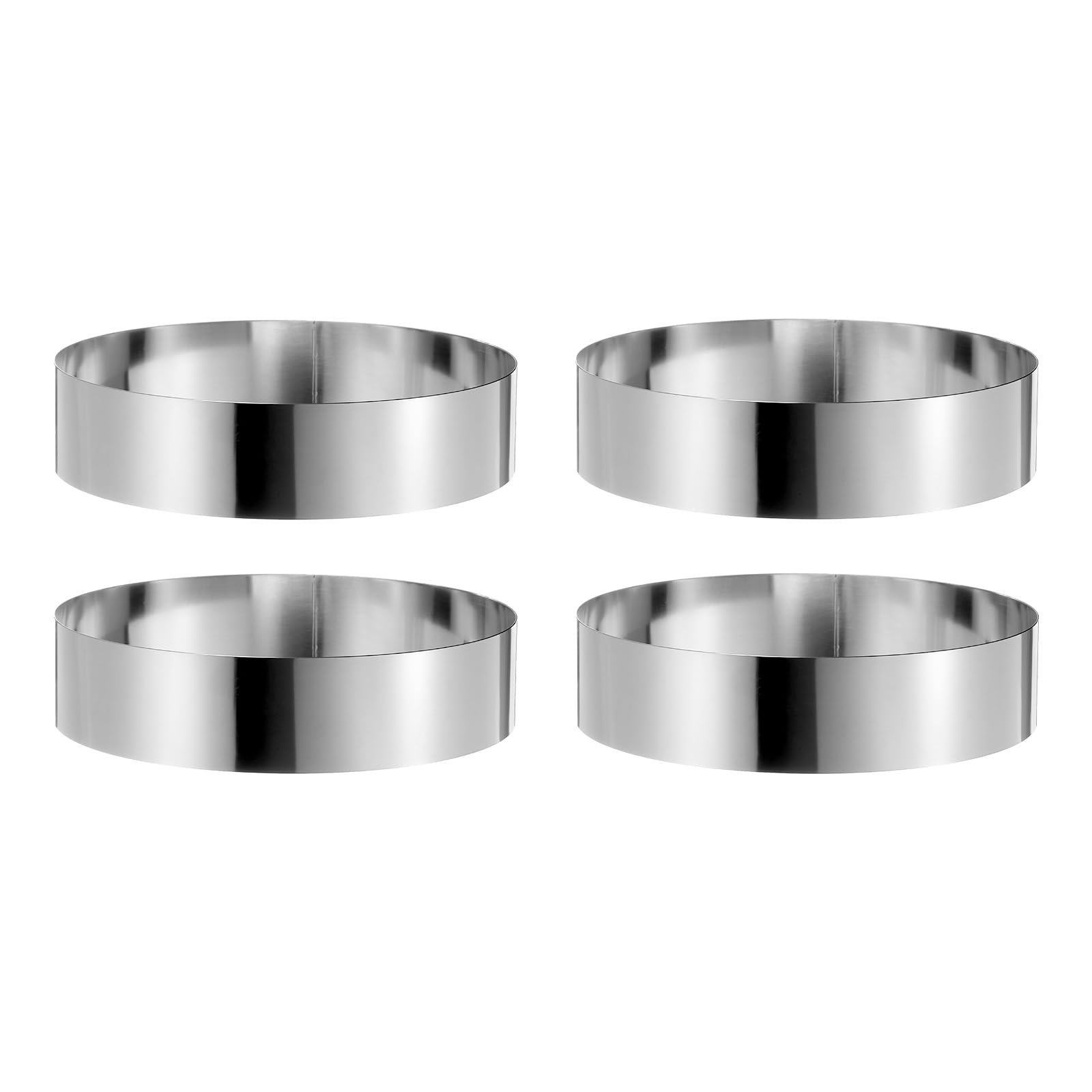 sourcing map Lot de 4 anneaux à gâteau ronds de 20,3 x 5,1 cm en acier inoxydable sans couture pour pâtisserie, mousse, dessert, outil de cuisson
