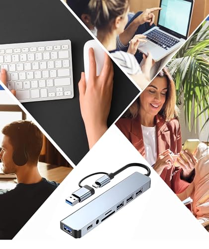 Image of 8-in-1 USB C Hub, USB Hub for Laptop, SD Card Reader, Docking Station for MacBook, PC, Multi USB Port Hub, Type C Hub, USB Extension, Card Reader