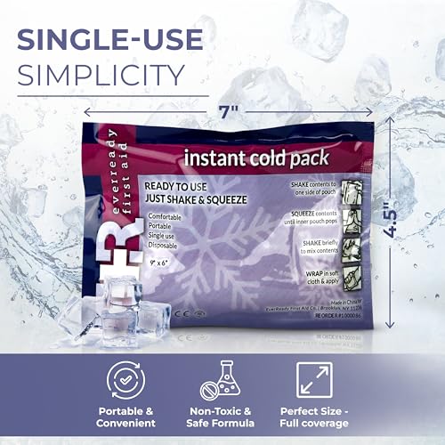 Image of Ever Ready First Aid Disposable Cold Compress - Instant Ice Pack for Injuries, Swelling & Pain Relief - 4.5 inch x 7 inch - 36 Pack