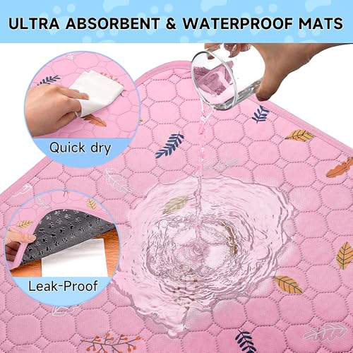 Image of Sunheir Washable Pee Pads for Dogs 2-Pack Reusable Puppy Pads Pet Training Pads, Waterproof Dog Pee Pads for Crate, Whelping Pad, Non-Slip Protects Against Urine Leakage (Leaves - Pink, 24x36)