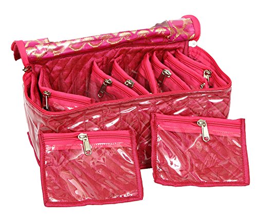 Kuber Industries Jewellery Box With 10 Transparent Pouches (Pink)