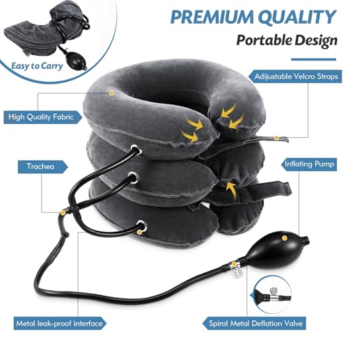 Image of Jaximy Neck Stretcher, Cervical Traction Device, Neck Traction Device, Neck Pain Relief, Adjustable Inflatable Neck Brace & Neck Stretcher, Neck Decompression Home Use (Dark Gray)