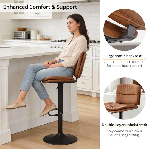 Image of FIRAVOE Adjustable Bar Stools Set of 2, Swivel Counter Height Chairs