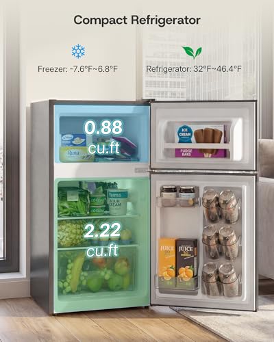 Image of Upstreman 3.1 Cu.Ft Mini Fridge with Freezer, Double Door Small Refrigerator, Adjustable Thermostat, Energy Star Certified Low Noise Mini Refrigerator for Bedroom, Dorm, Apartment Black-TM31