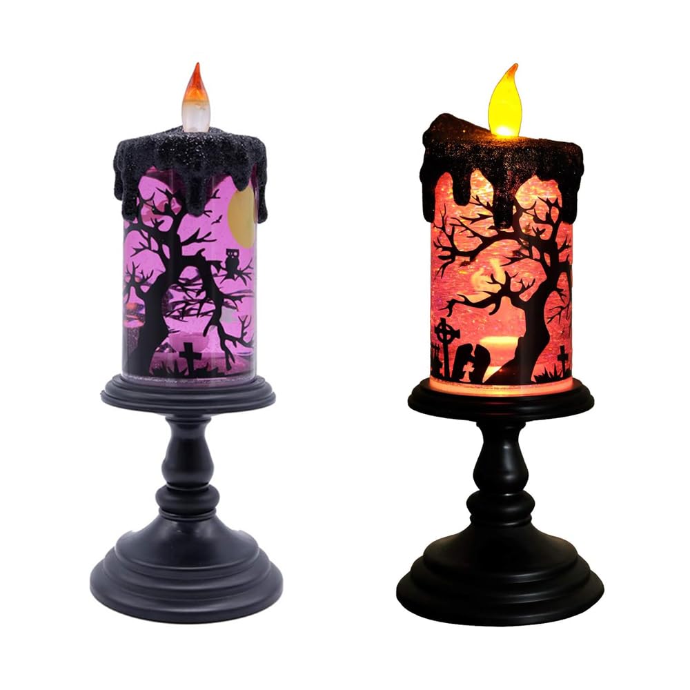 Halloween Snow Globe Tornado Flameless Candles Table Centerpiece for Celebration Party,Battery Operated LED Candle with 6 Hours Timer for Home Indoor Halloween Decoration (Ghost)