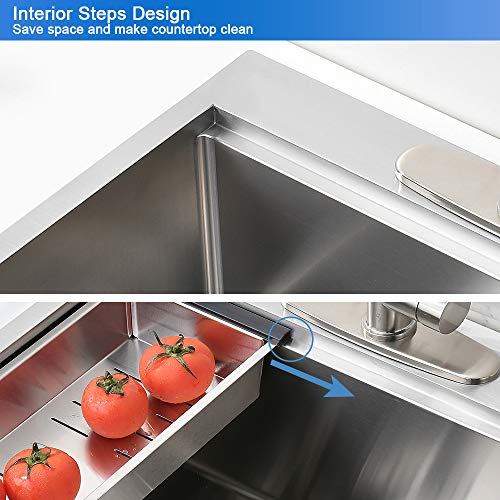 25 Kitchen Sink Drop In- Bokaiya Kitchen Sink 25 x 22 Drop In Workstation Ledge 16 Gauge Single Bowl Topmount Utility Laundry Bar Prep Drop In Sink