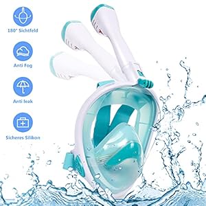 Schnorchelmasken 51XMYEedk2L. SS300 🐳【Freie Atmung und Antibeschlag】Das verbesserte Model der Tauchmaske verwendet ein fischkieme ähnliches Atemkreislaufsystem mit unabhängigen Ein- und Ausatemkanälen, verhindert die Vermischung von Abgas und Frischluft , erhöht die Sauerstoffkonzentration in der Maske erheblich. Müheloses Atmen und 100% beschlagfrei.
🐳【180°-Panorama und flache Linse】Das breite 180°-Sichtfenster bietet ein hervorragendes Sichtfeld. Unsere Maske ist mit flachen Gläsern und bietet Ihnen eine realistischere Sicht im Gegensatz zu gekrümmten Gläsern. Erleben Sie eine lebendige Unterwasserwelt.
🐳【Faltbare Schnorchel】Der Schnorchel der Tauchmaske kann zum einfachen Tragen zusammengeklappt werden und Sie können viel Platz sparen. Außerdem ist ein Gummiring zwischen Schnorchel und Maske angebracht, machen Sie keine Sorge mehr, dass der Schnorchel verliert.