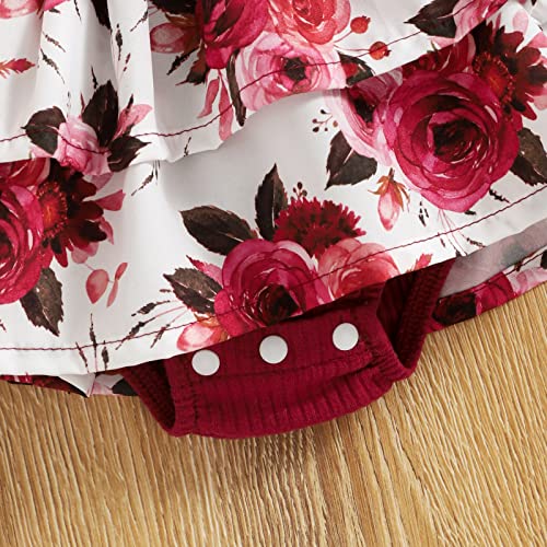 Baby Girls Romper Dress Set Letter Floral Got It From My Mama Print Ruffle Jumpsuits Clothes Shorts Headband (Wine Red, 6-12 Months) #TOP6