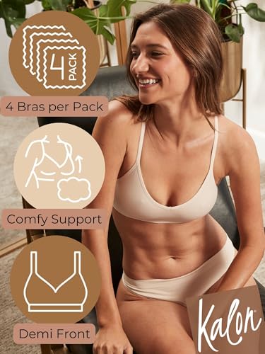 Image of Kalon Women's 4 Pack Demi Padded Bralette Wireless Comfortable Bra