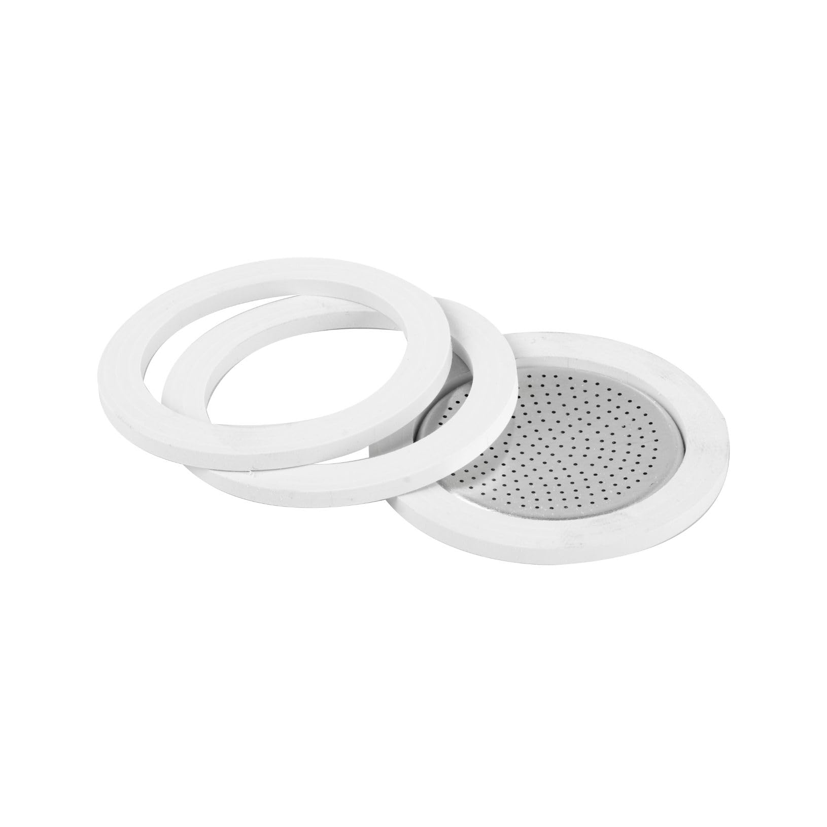 Aeternum, Aluminium Coffee Maker Spare Parts, 2 Gaskets + 1 Plate, Compatible with 3 Cup Coffee Makers, Made in Italy
