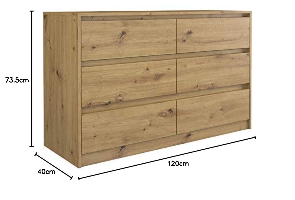 CDF Cassettiera Grande con 6 Cassetti Comò Largo Moderno Mobile per Soggiorno e Camera da Letto Design Senza Maniglie Legno Robusto 120x40x73,5 cm - Rovere Artisan