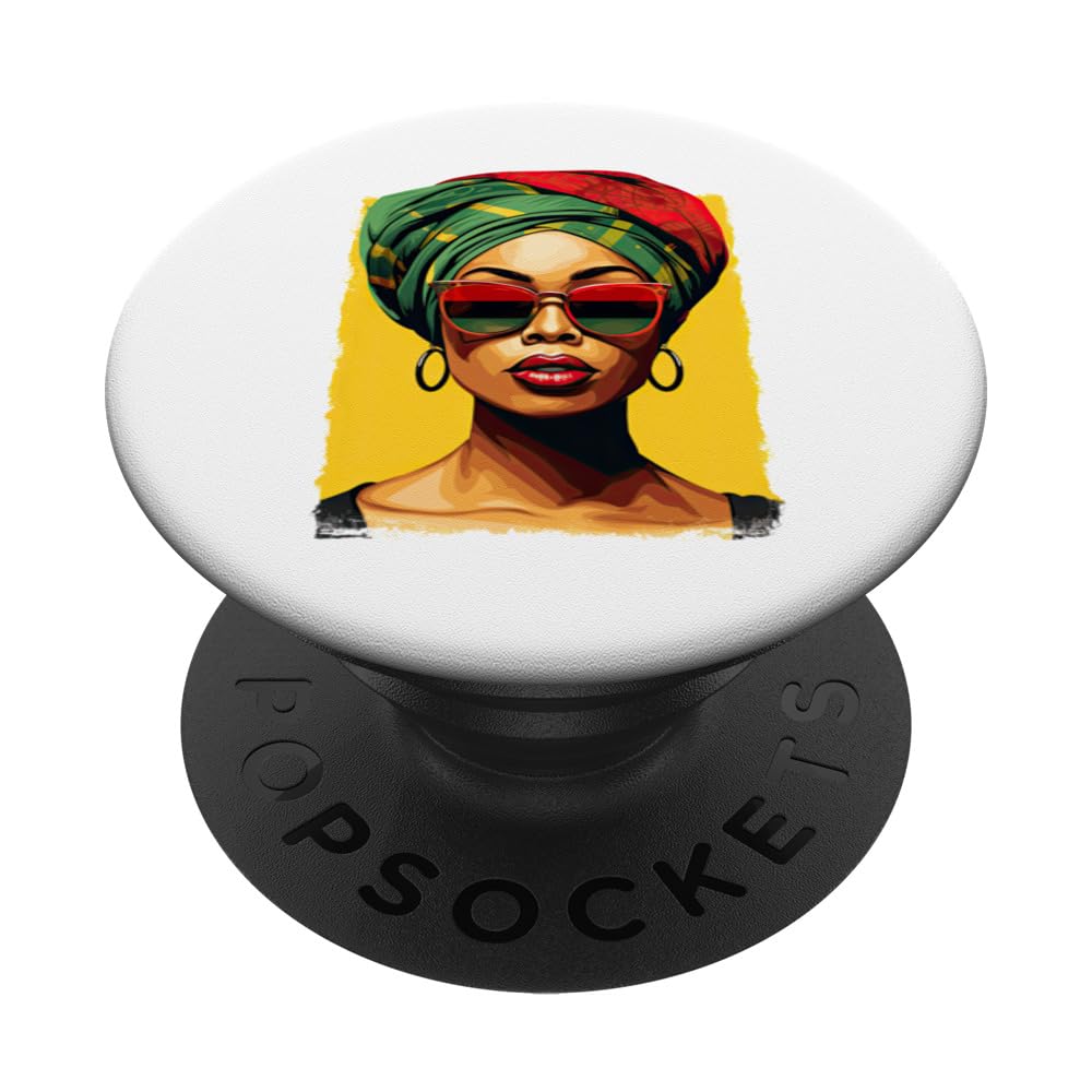 African Black Woman Africa Flag Sunglasses Turban Afro Pride PopSockets Swappable PopGrip