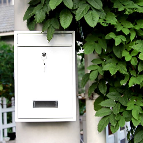 Image of Locking Mailboxes Wall Mounted Vertical - Jssmst Key Lock Mail Box Medium Capacity Galvanized Steel Cover Rust-Proof Metal Post Box, 12.6 x 8.5 x 3.4 Inch, White, SM-0604L