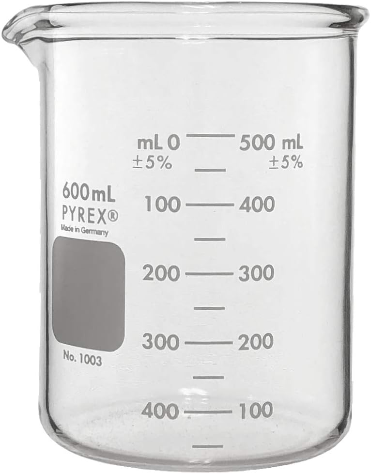 PYREX Heavy Duty Griffin 1003 600mL Beaker Double Scale Graduated; Each