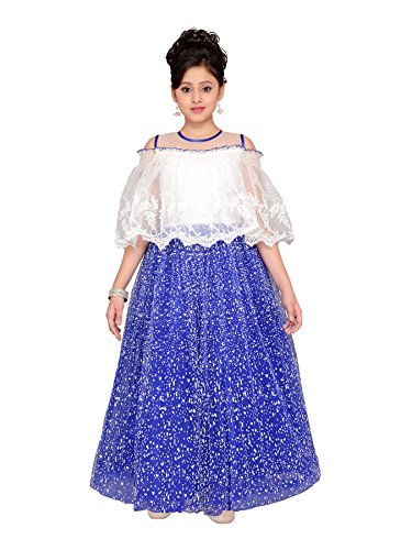 ADIVA Girl's Indian Party Wear Poncho Cape Gown for Kids Blue