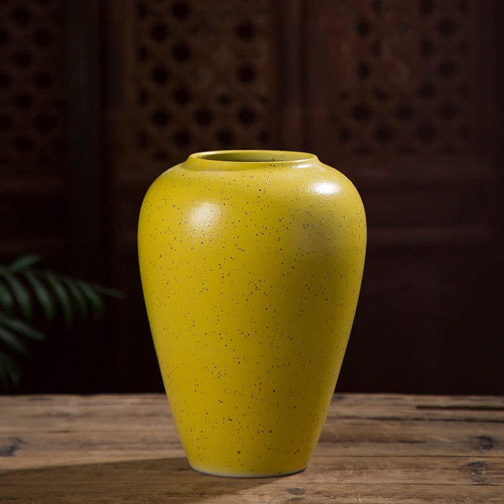 Vaso Vaso in ceramica gialla Cultura dell'acqua Fiore Dispositivo Retro Nuovo stile cinese Tinta unita Soggiorno Comodino Vaso Set tre pezzi Morbido Vaso In Ceramica(B)