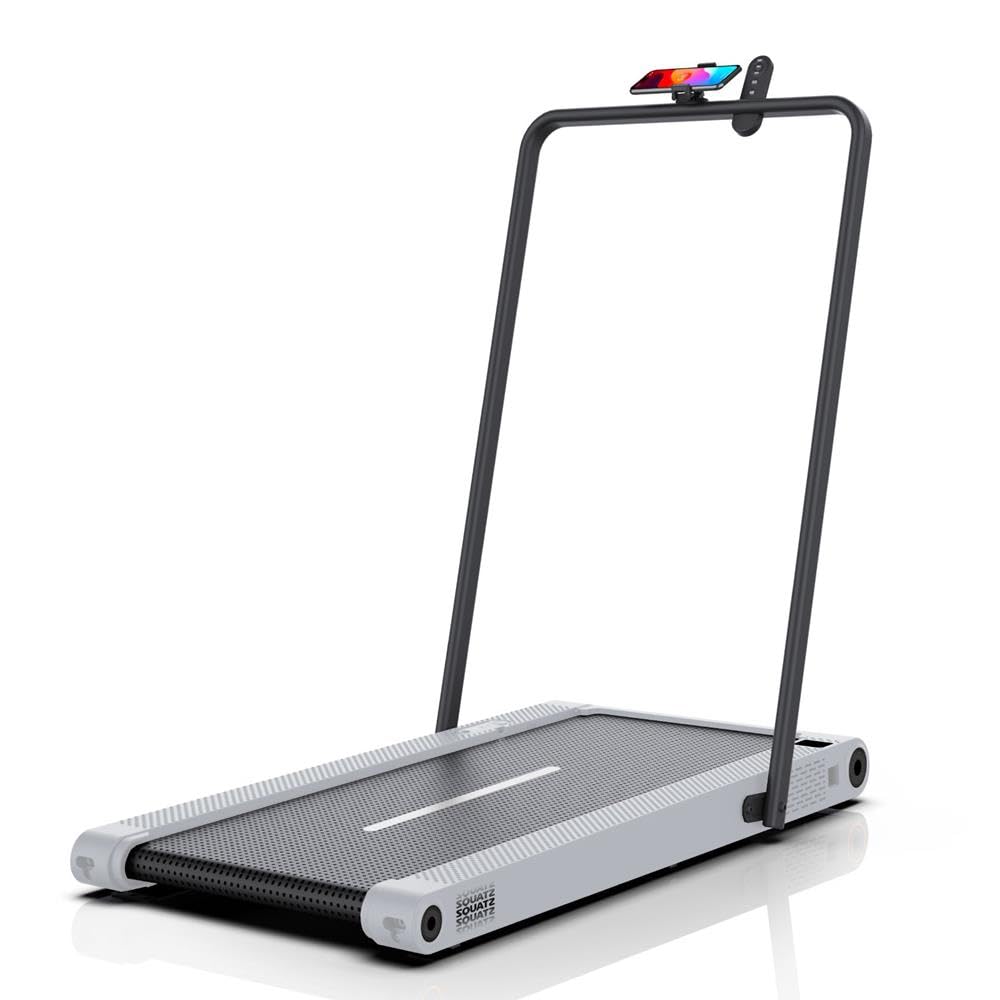 Squatz Tapis Roulant 2-in-1 con Manubrio e Pedana Vibrante, Tapis Roulant Salvaspazio, Walking Pad Display LED, Supporto Tablet, Motore Silenzioso 746 Watt, Telecomando, per Casa e Ufficio, Bianco