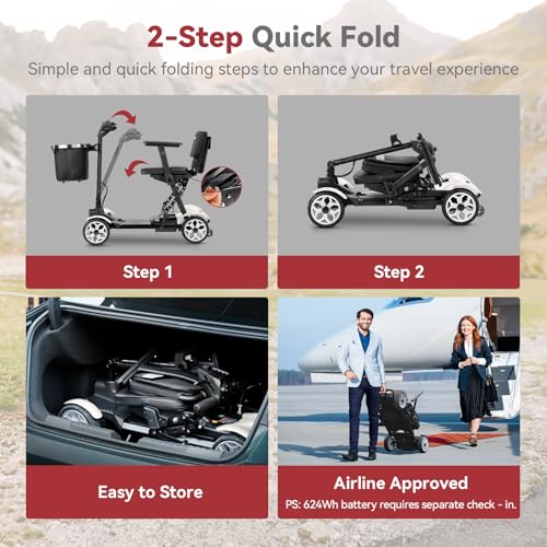 Image of (2026 Upgrade) Mobility Scooters for Seniors, Light Weight 20 Miles Trave Foldable 4 Wheeler for Adults, Removable Lithium Battery, Scooter for Adults with 330 lbs Capacity (White)