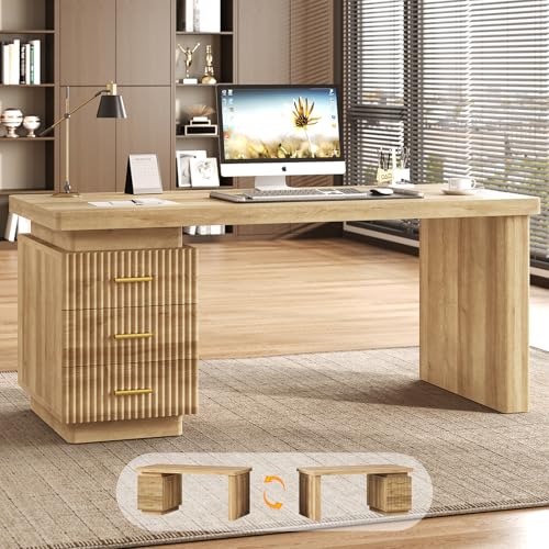 TVU Executive Desk Drawers, Wooden Computer Desk 3 Spacious