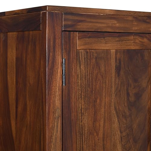 Image of Cross Pattern Solid Wood 3-Door Wardrobe with Mirror in Provincial Teak Finish