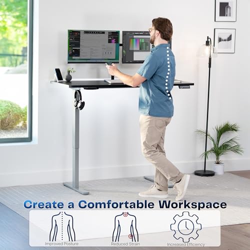 Image of VIVO Electric 60 x 24 in Standing Desk, Memory Height Adjustment, 1B Series, Holds 220 lbs, One-Piece Black Top, Gray Frame, DESK-KIT-1G6B