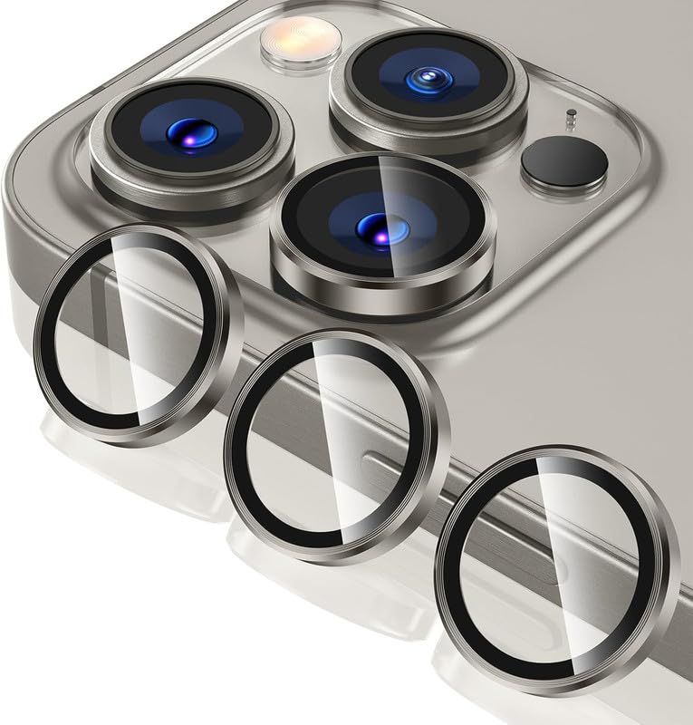 Image of Skinomi Camera Lens Protector Compatible with iPhone 16 Pro / 16 Pro Max [Anti-Scratch] Premium Tempered Glass Film Aluminum Alloy Lens Ring Cover -Natural Titanium