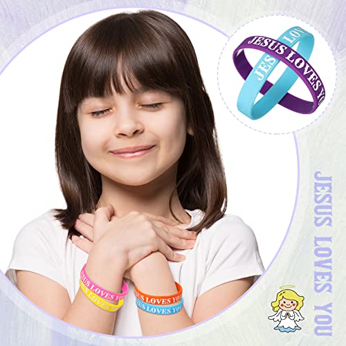 100 Pcs Jesus Loves You Silicone Wristbands Colorful Rubber Bracelets Motivational Rubber Wristbands Christian Bracelets Silicone Inspirational Bracelet For Men Women Party Favors (Bright Color) #TOP1