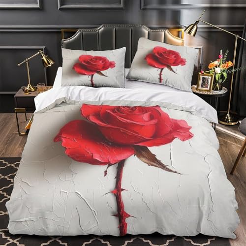 Set de housse de couette 3 pièces roses imprimé 3D lit double 200x200