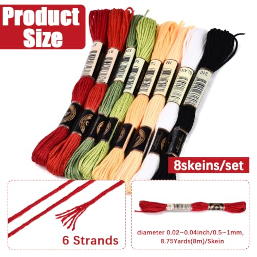 Image of 8 Skeins 70 Yards Christmas Embroidery Floss for Hand Sewing