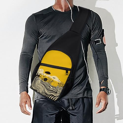 Bolso cruzado amarillo mostaza y negro para senderismo y viaje miniatura 7