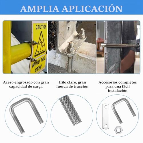 Miniatura 3 de 6 Piezas Perno En U Abrazaderas Metalicas En Upernos En U M8, Tornillos En U Cuadrados Inox 25x50mm, Con Tuercas Placa De Marco Arandelas, Para Fijación De Tuberías De Remolque De Automóviles