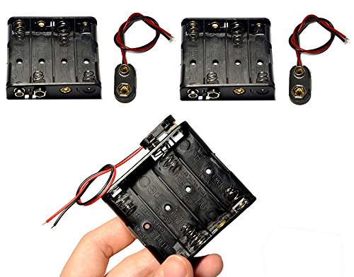 Lampvpath 3 Pcs 4 X 1.5V (6V) Aa Battery Holder Leads With 3 Pcs 9V I Type Snap Connector Plastic Housing #TOP6