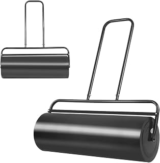 48L/60L/63L Steel Garden Lawn Roller, Water Sand Filled Outdoor Grass Roller with Removable Drain Plug & Scraper Bar, Heavy Duty Metal Lawn Push Rolling Tool (63L, Black)