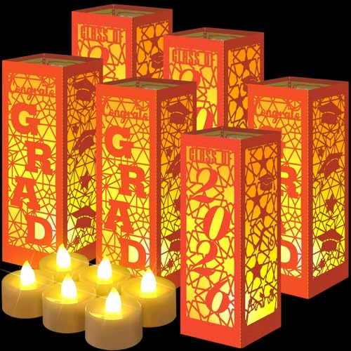 Image of Rossesay 6 Pcs Graduation Table Centerpieces Boxes Class of 2026 Graduation Lanterns for Centerpieces with LED Candles Congrats Grad School College Photo Props for Party Table Decoration (Orange)