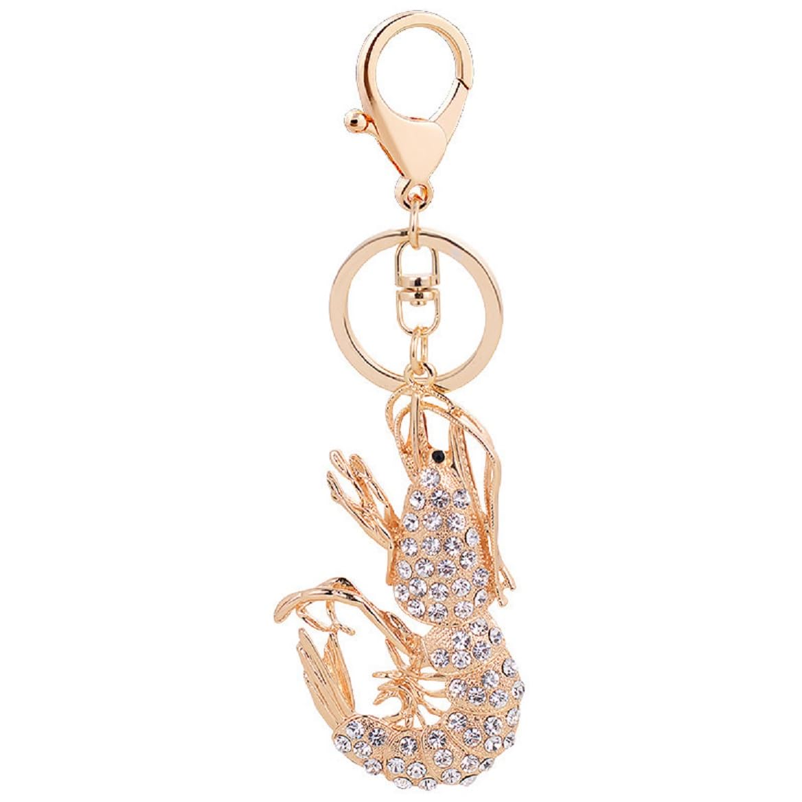 Ocean Shrimp Keychain for Women, Beach Crayfish Key Chain for Ladies, Cute Crawfish Summer Keychains, Punk Shrimp Fish Vacation Keyring, Sparkling