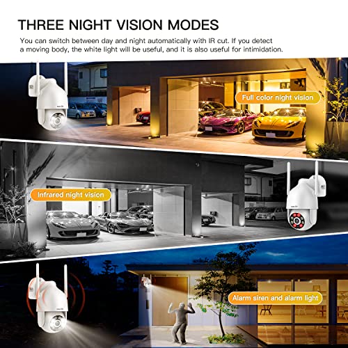 jennov caméra surveillance wifi extérieure sans fil, 2k caméra de sécurité extérieure pan/tilt vue à 360°avec vision nocturne,détection de mouvement,audio bidirectionnel, Étanche ip66, blanc