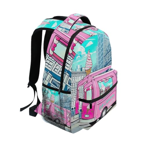 Cute Pink Ice Cream Truck Kids Backpack for Girls Boys Large Capacity School Bag Bookbag Travel Lightweight Backpack2