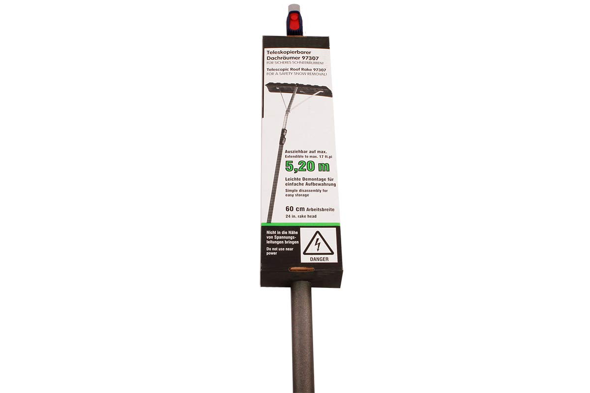Spazzaneve Telescopico 5m per Tetti, Giardini d'Inverno e Camion | Pala 60x15cm con asta in alluminio 2,28-5m, include Grip Protector antiscivolo da 15x13cm per una presa sicura