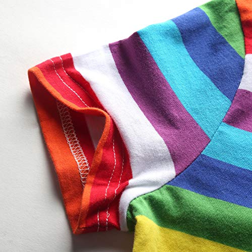 Rainbow T Shirt Women Striped Crew Neck Short Sleeve Stripes Tee Top Stripped L #TOP3